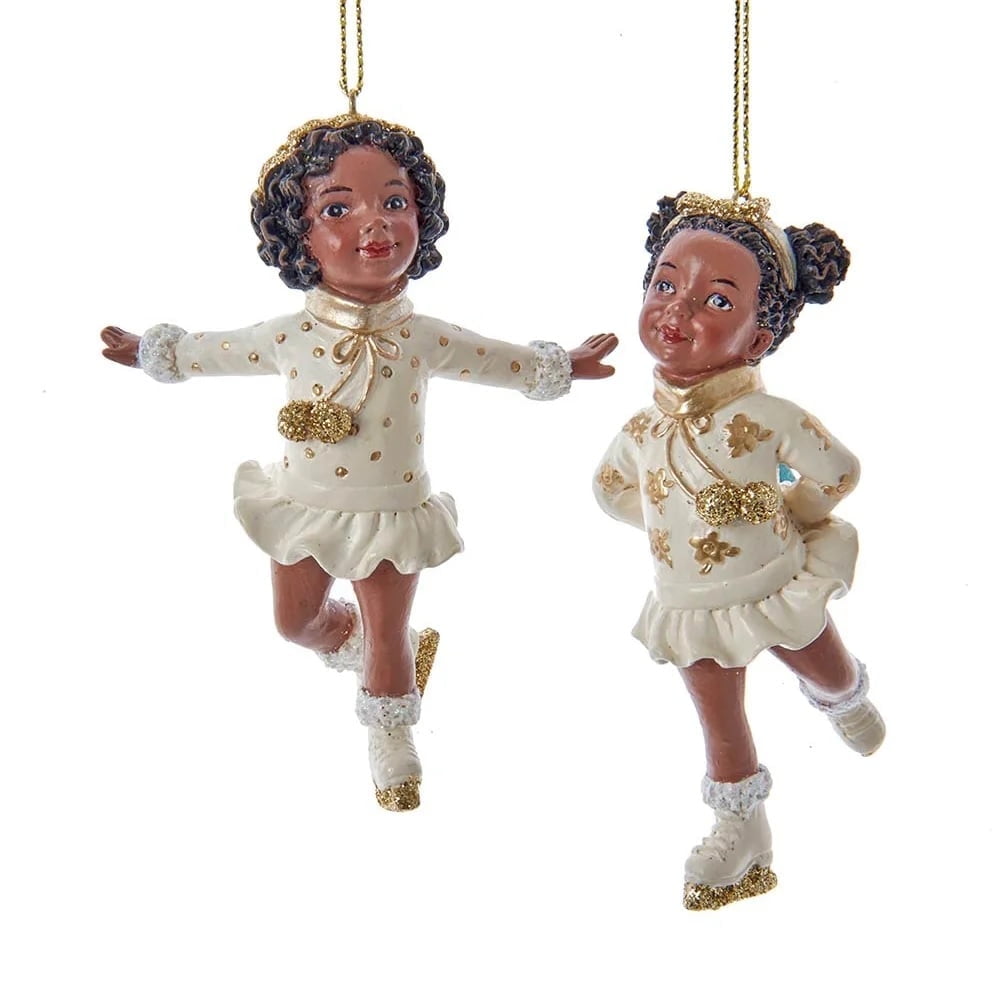 Ivory and Gold Resin Skating Girl Ornament Set