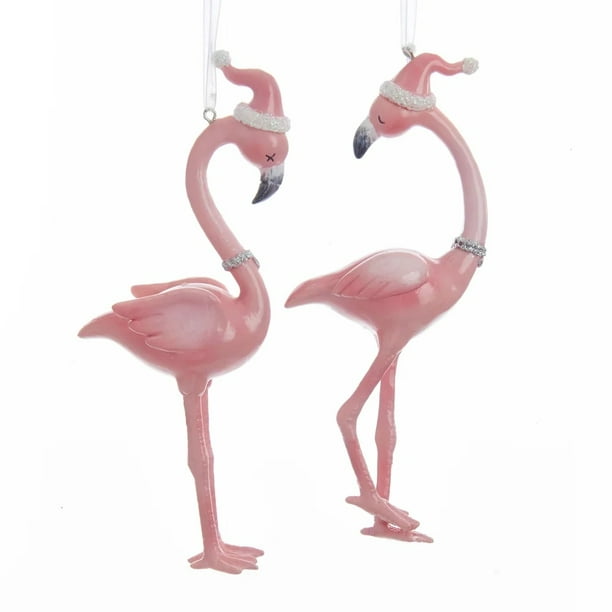 KSA Pack of 12 Pink Flamingo Wearing a Santa Hat Christmas Ornaments 6. ...