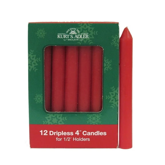 Red Dripless 4 Inch Candles 12 Pack For Candle Holders Kurt Adler Decoration Wax
