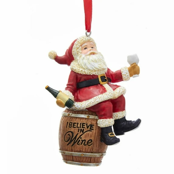 KSA Pack of 12 Red and Brown Santa on Wine Barrel Christmas Ornaments 4.75"