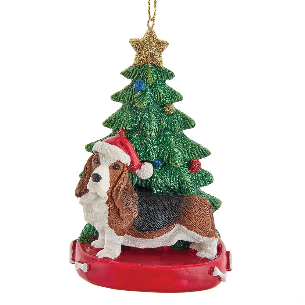 KSA Pack of 6 Green and Brown Basset Hound with Christmas Tree