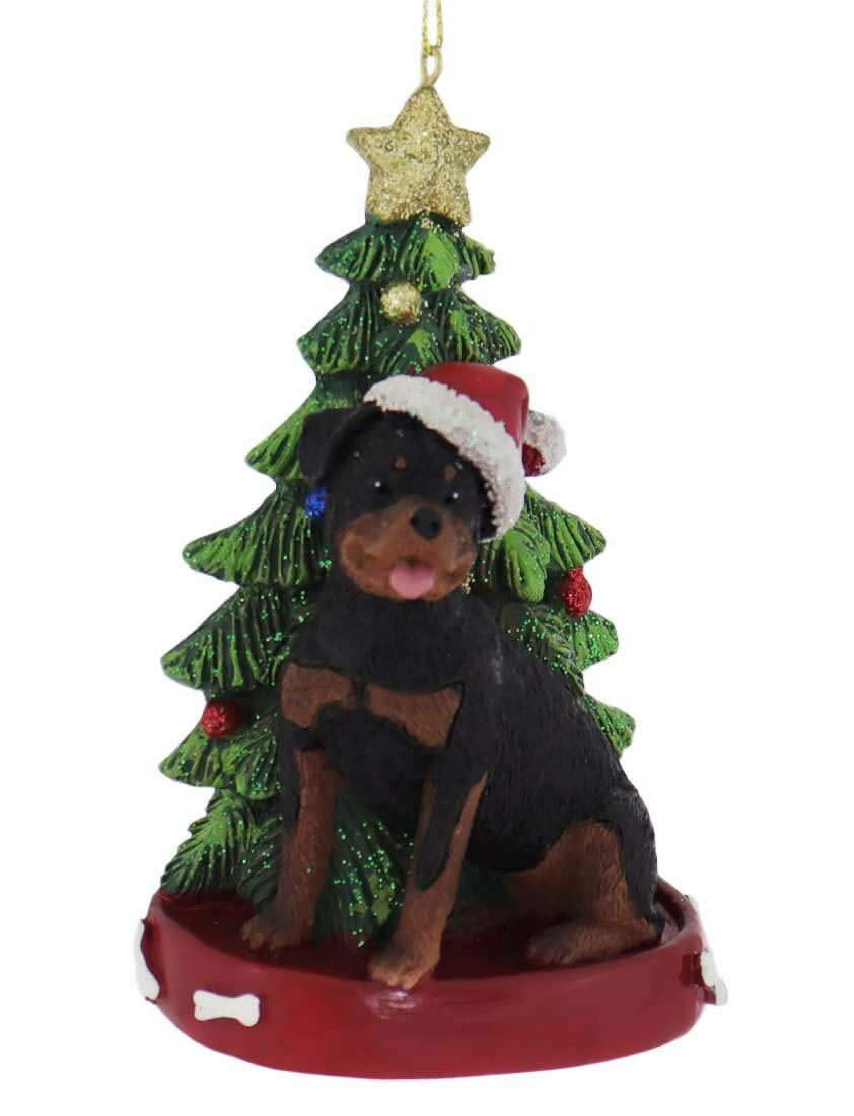 Personalizable Rottweiler with Christmas Tree Resin Ornament