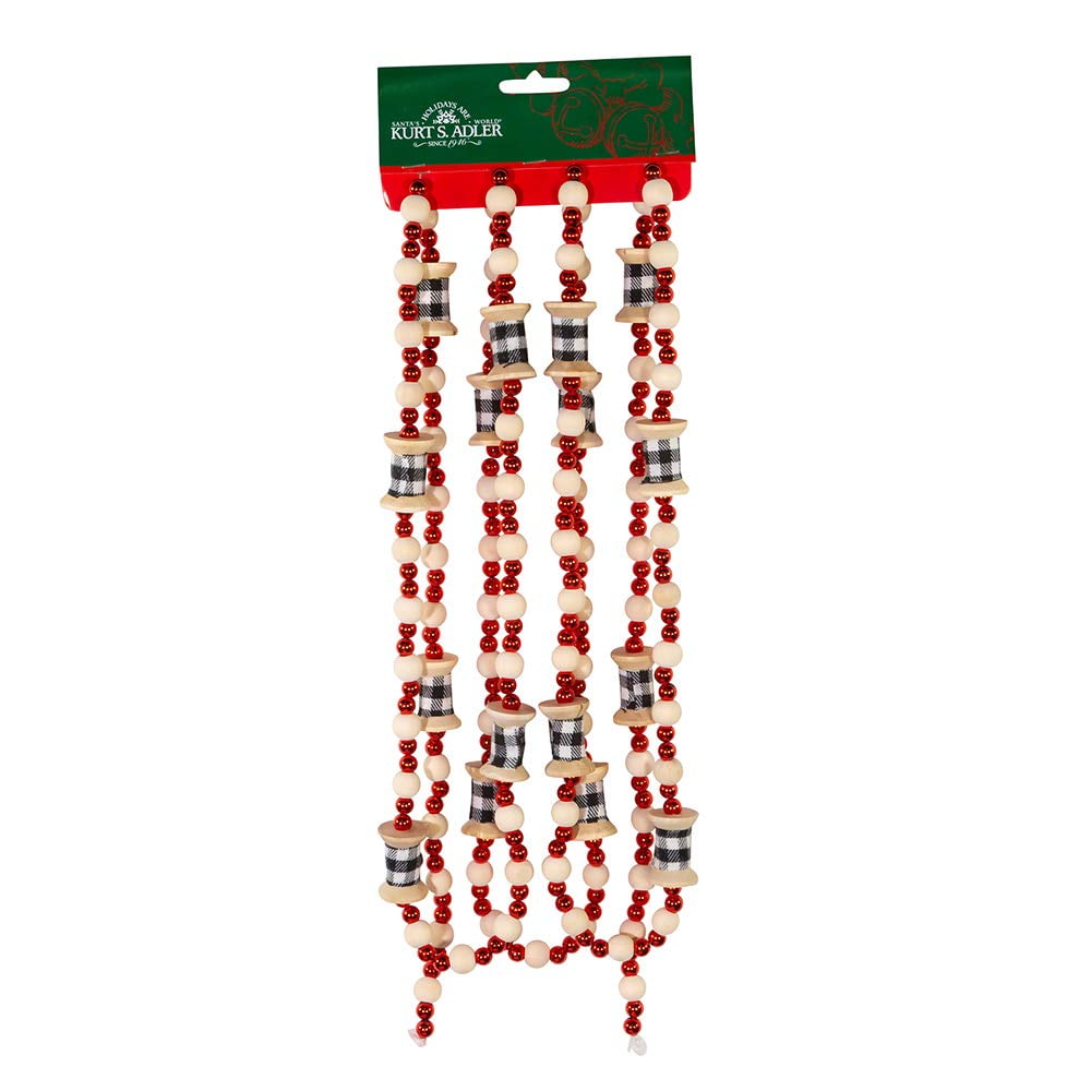 9-Foot Red and Natural Wooden Beads Christmas Garland