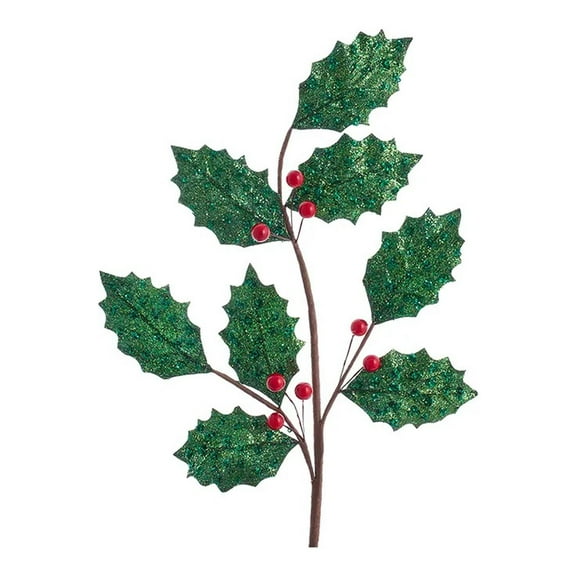 KSA Set of 12 Glittered Holly Leaf with Berries Artificial Christmas Sprays 22"