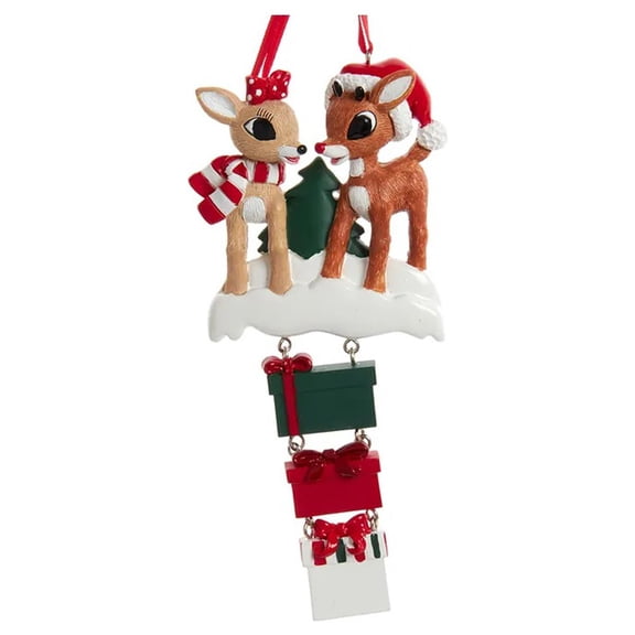 KSA Set of 12 Red Nose Reindeer and Clarice Family Christmas Ornaments 4.5"