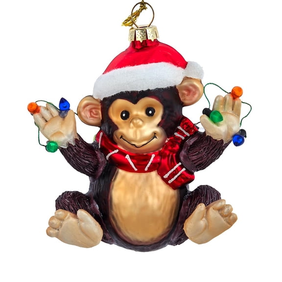 KSA Set of 6 Brown Monkey with Miniature Light Strand Christmas Ornaments 4"