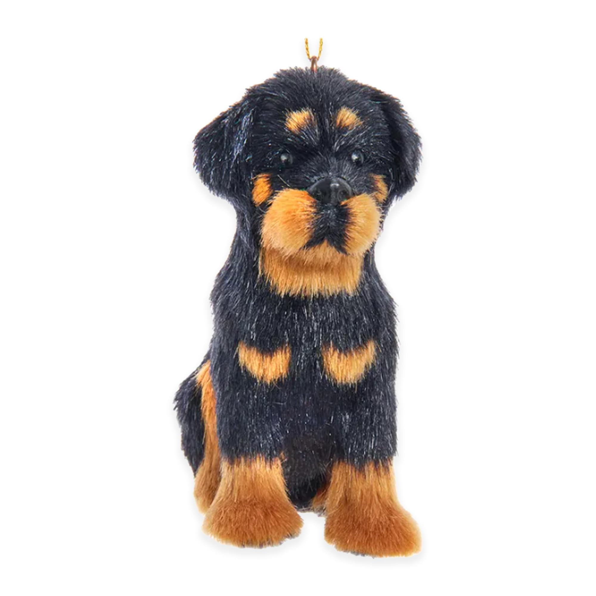 4-Inch Black and Brown Furry Rottweiler Hanging Ornament