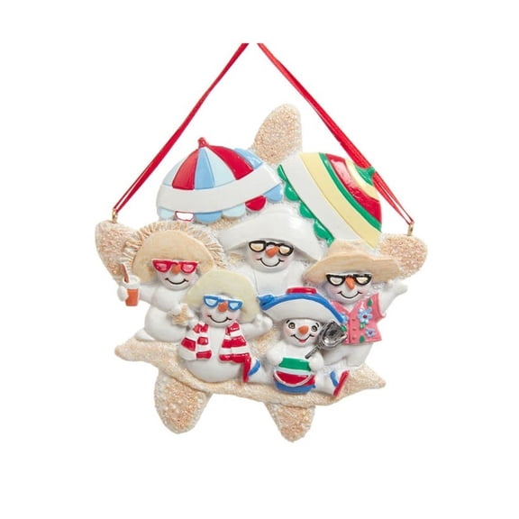 KSA Set of 6 Multicolor Snowman Beach Family of 5 Christmas Ornaments 5"