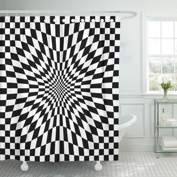 KSADK 60s Compressed Optical Checkered Pattern in Black and White Repeats Seamlessly Mod Shower Curtain 66x72 inch
