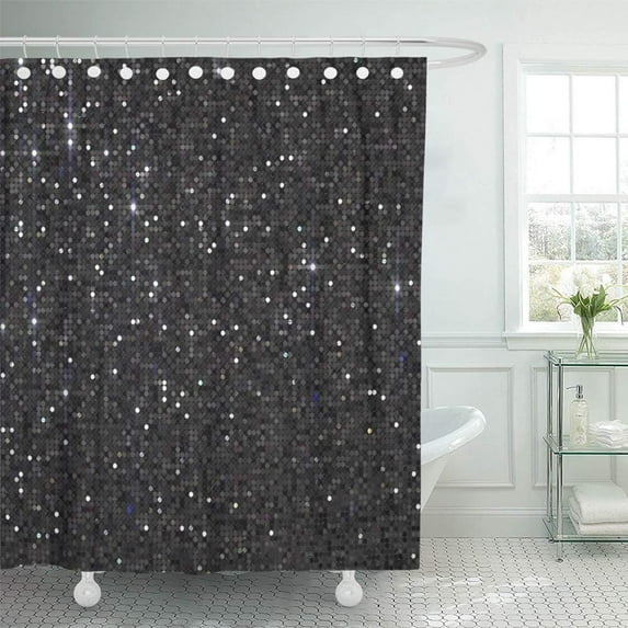 KSADK Abstract Dark Grey Black Sequin Bling Bokeh Bright Celebrate Celebration Christmas Shower Curtain Bath Curtain 66x72 inch