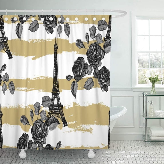 KSADK Abstract Paris Pattern with Eiffel Tower and Roses Flowers French Perfect for Designs Products Bathroom Shower Curtain 60x72 inch