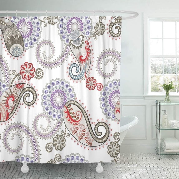 KSADK Antique with Ornate Paisley Circle Openwork Curls and Bright Red Curlicues East Shower Curtain Bath Curtain 66x72 inch