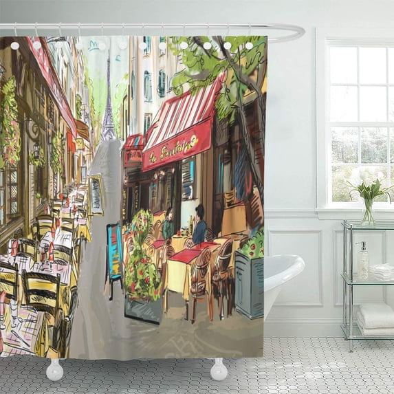 KSADK Architecture Street in Paris Black Built City Cityscape Construction District Shower Curtain Bathroom Curtain 66x72 inch
