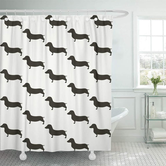 KSADK Basset with Cute Dachshunds Retro with Small Black Dogs On Beige Boxes Design Animal Shower Curtain 66x72 inch