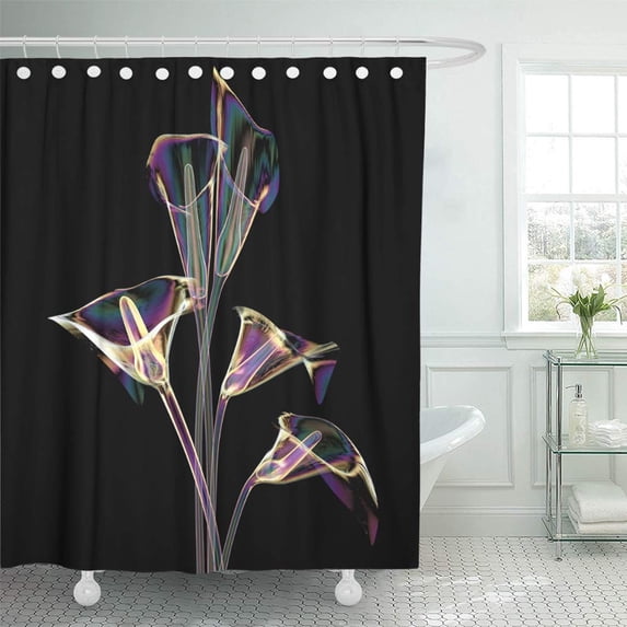 KSADK Beautiful Color Glass Flower Black The Lilly Calla 3D Beauty Bloom Blossom Blueprint Shower Curtain Bath Curtain 66x72 inch