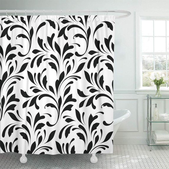 KSADK Beautiful Floral Swirls for and Black Branch Carving Damask Drawn Endless Filigree Shower Curtain 66x72 inch