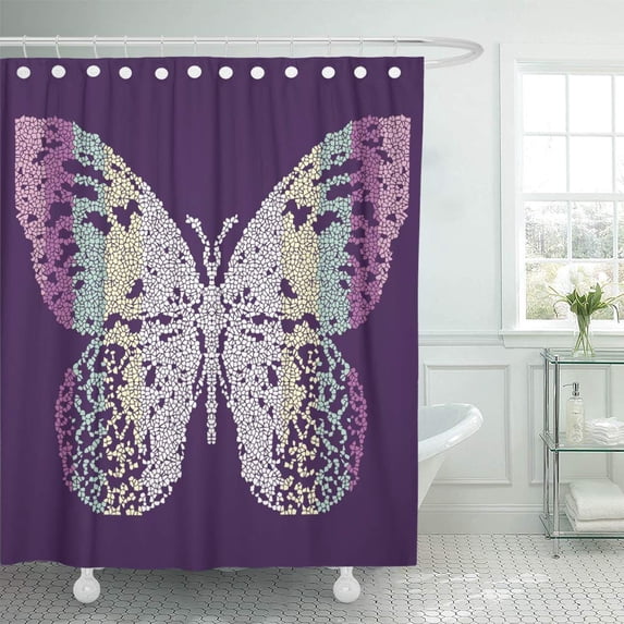 KSADK Beautiful Light Airy Butterfly Mosaic Fashionable Ornamental Pattern for Stock Bathroom Shower Curtain 60x72 inch