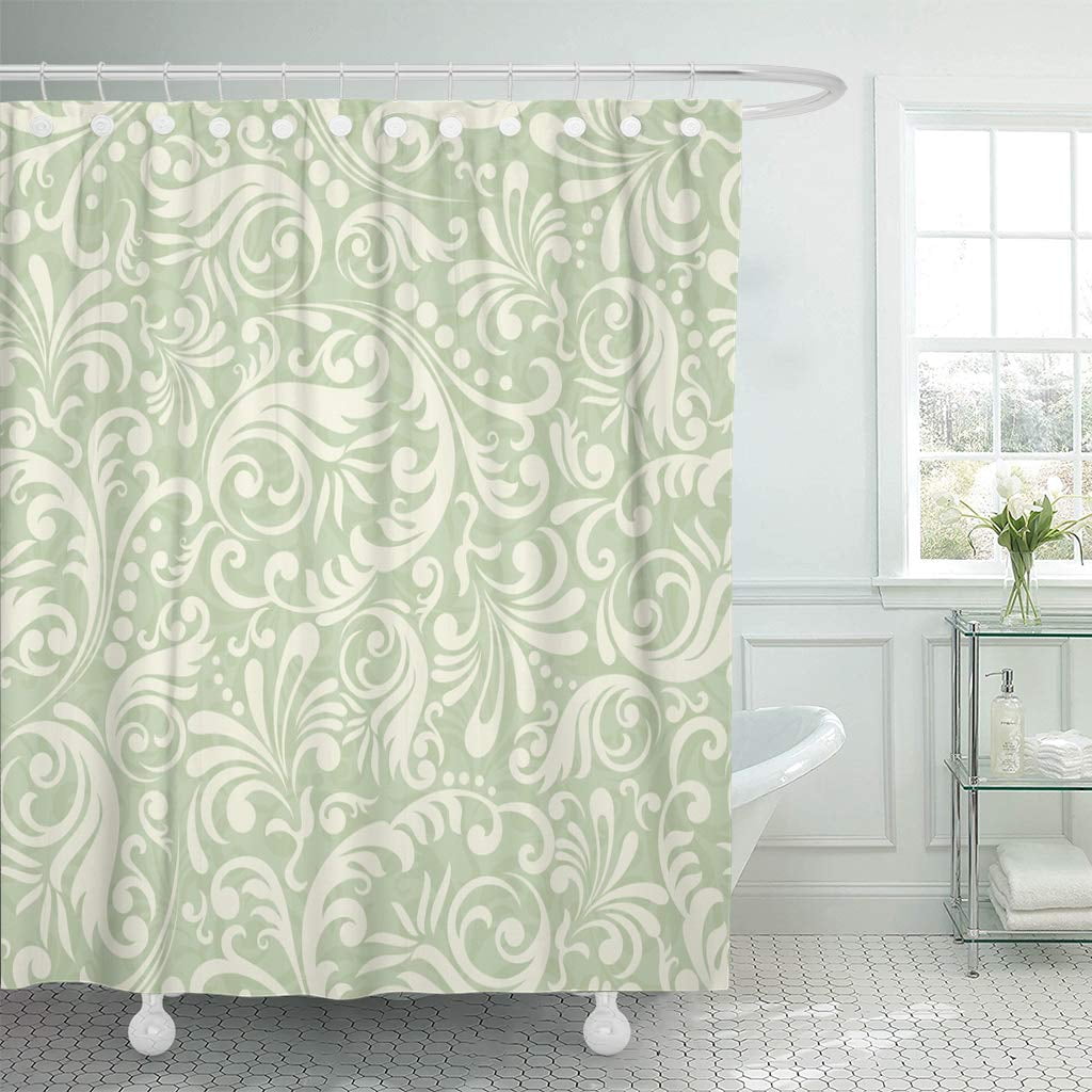 KSADK Beige Victorian Damask in of Green Flourish Vintage Ornate Floral