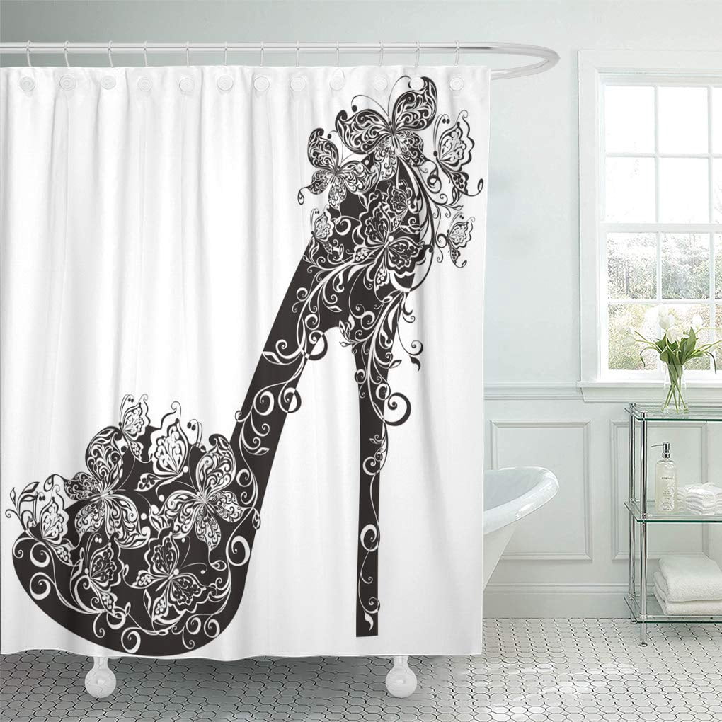 KSADK Black Stiletto Shoes on High Heel Decorated Flowers Shower ...