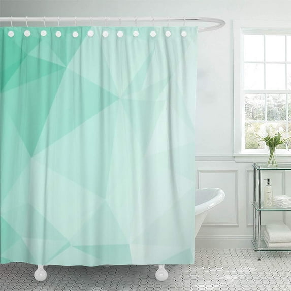 KSADK Blue Artistic Polygonal Abstract Light with Mint Monochrome Crystal Blue Facet Shower Curtain Bathroom Curtain 66x72 inch