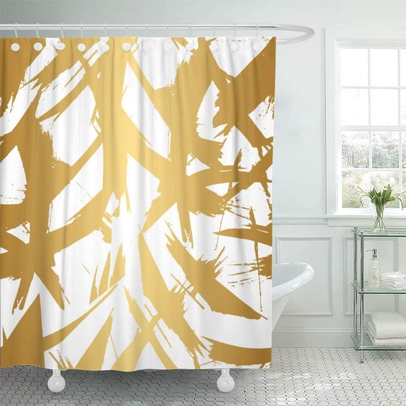 KSADK Bright Golden and White Modern Abstract Design Ink Pattern Brush Celebrate Color Shower Curtain Bath Curtain 66x72 inch