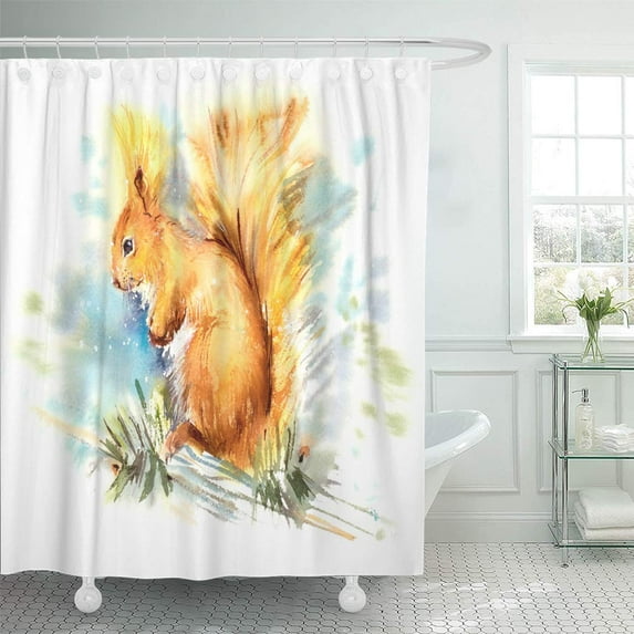 KSADK Brown Animal Squirrel with Wildlife Scene Pattern from Forest Inhabitant Watercolor Shower Curtain Bath Curtain 60x72 inch