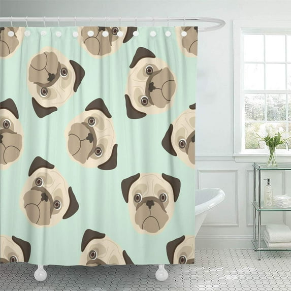 KSADK Brown Animal with Cute Cartoon Dog Puppies and for Pug Pattern Breed Color Doggy Shower Curtain Bath Curtain 60x72 inch