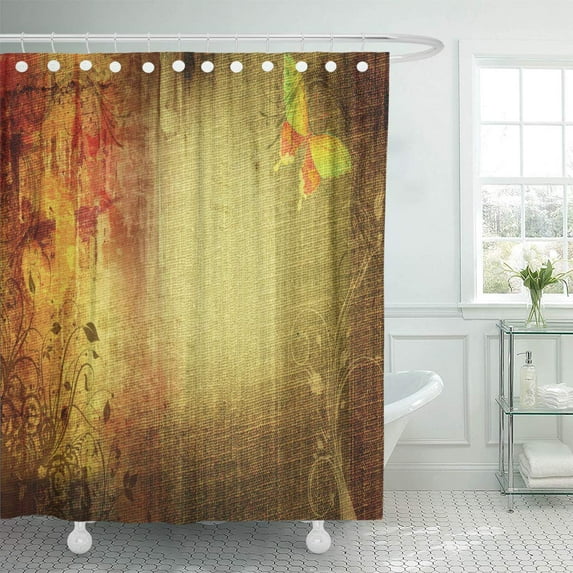KSADK Brown Old Grungy Canvas with Foliage Orange Abstract Aged Burned Burnt Color Bathroom Shower Curtain 60x72 inch