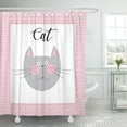 thumbnail image 1 of KSADK Cat Head Funny Cute Kitten Calligraphy Lettering in Pink Animal Pets Clip Baby Kids Shower Curtain 66x72 inch, 1 of 1