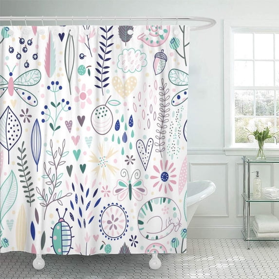 KSADK Colorful Delicate Colored Romantic Floral Pattern Pink Abstract Airy Beauty Shower Curtain 66x72 inch