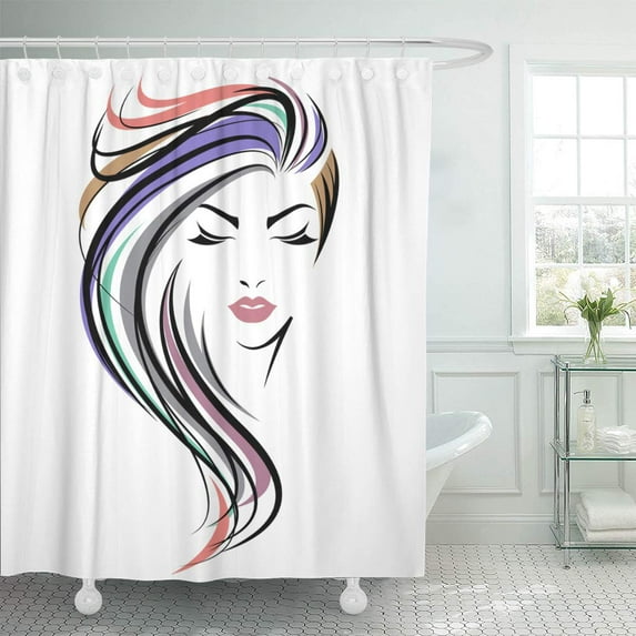 KSADK Colorful Hairstyle of Women Long Hair Style Face on White Green Salon Beauty Shower Curtain Bathroom Curtain 60x72 inch