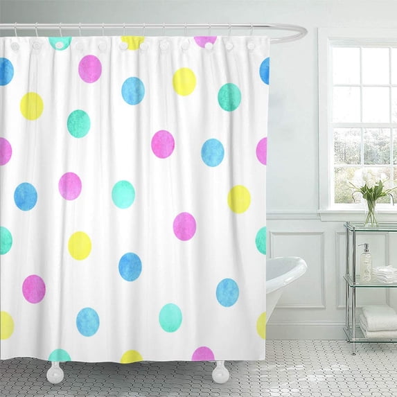 KSADK Colorful Watercolor Dots Pattern on White Pink Yellow Green and Blue Circles Shower Curtain 66x72 inch