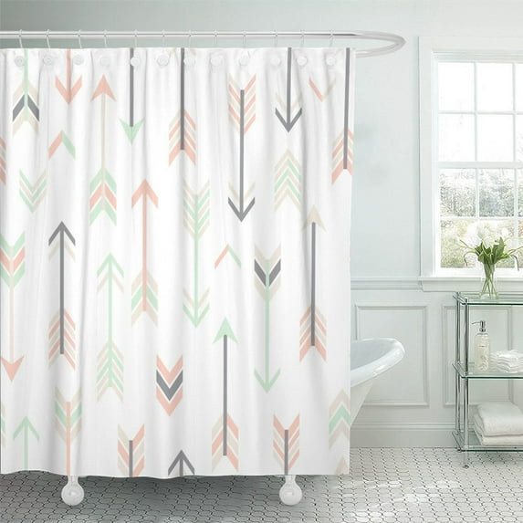 KSADK Cute Abstract Modern with Arrows in Tender Colors Aztec Tribal Grey Mint Peach Shower Curtain 66x72 inch
