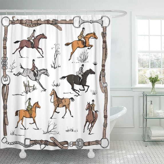 KSADK Derby Equestrian Sport Fox Hunting with Horse Riders English on Landscape England Shower Curtain 66x72 inch