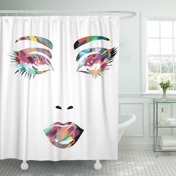KSADK Diva Colorful Girl Face Makeup Women Cosmetic Lip Shower Curtain Bathroom Curtain 60x72 inch