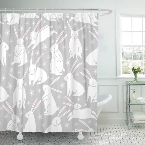 KSADK Gray Animal Rabbit Bunny Baby Cartoon Cute Easter White Shower Curtain Bath Curtain 60x72 inch