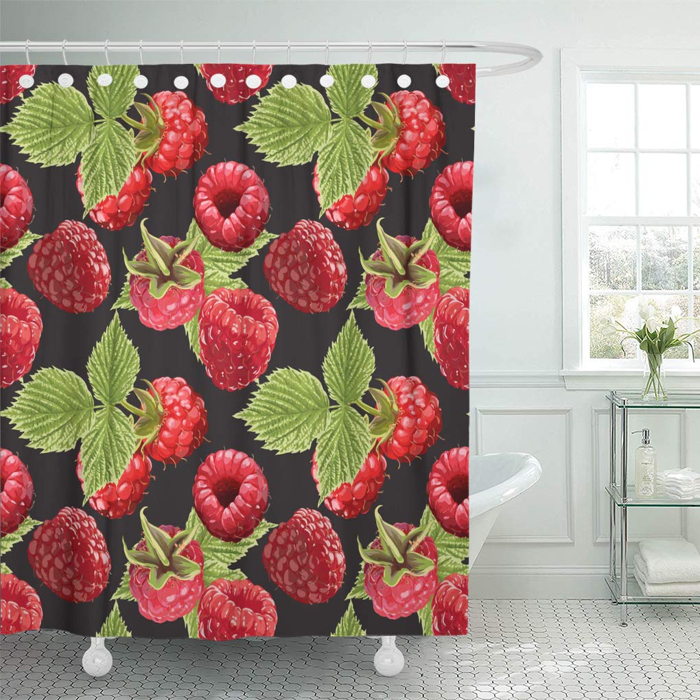 KSADK Green Beautiful Raspberry Pattern Pink Berry Shower Curtain ...