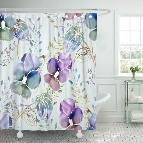 KSADK Green Pattern Blue Abstract Viola Flower Colorful Artistic Purple Shower Curtain Bathroom Curtain 60x72 inch
