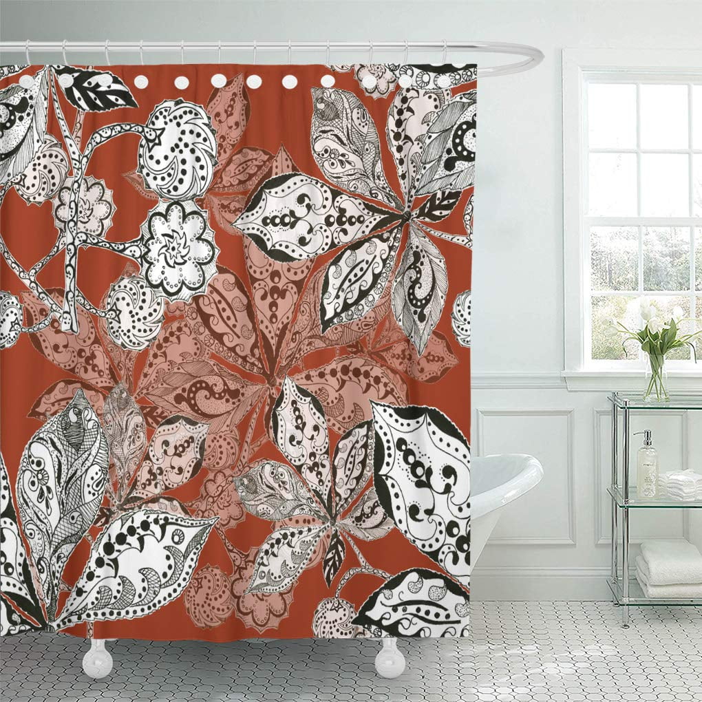 KSADK Nature Black Graphic Chestnut Leaf Pattern White Monochrome