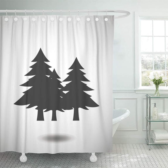 KSADK Pine Fir Trees Black Silhouette and Flat Nature Sign and Symbol Evergreen Forest Shower Curtain Bath Curtain 60x72 inch