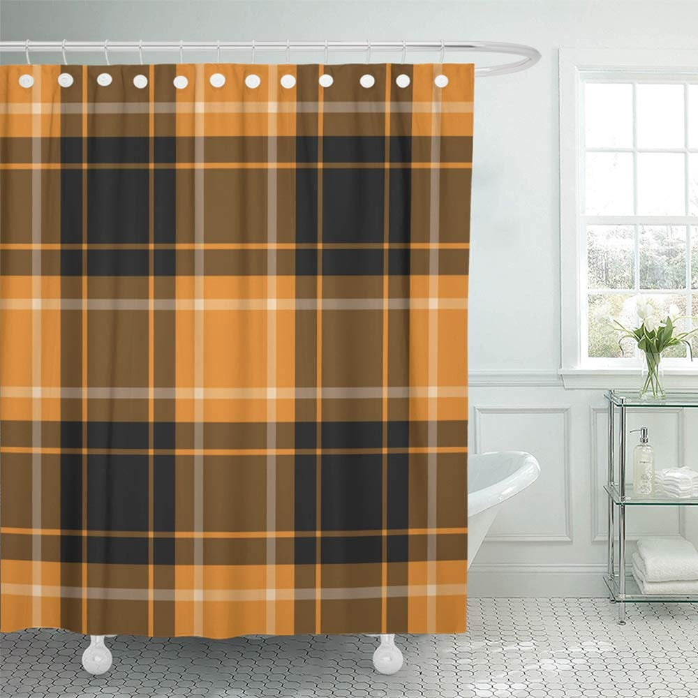 KSADK Plaid Orange Black Tartan with Squares and White Stripes Scottish Abstract British Shower