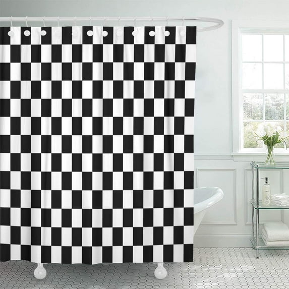 KSADK Race Simple Black and White Checkered Grid Start Checkerboard Rally Small Shower Curtain Bathroom Curtain 66x72 inch