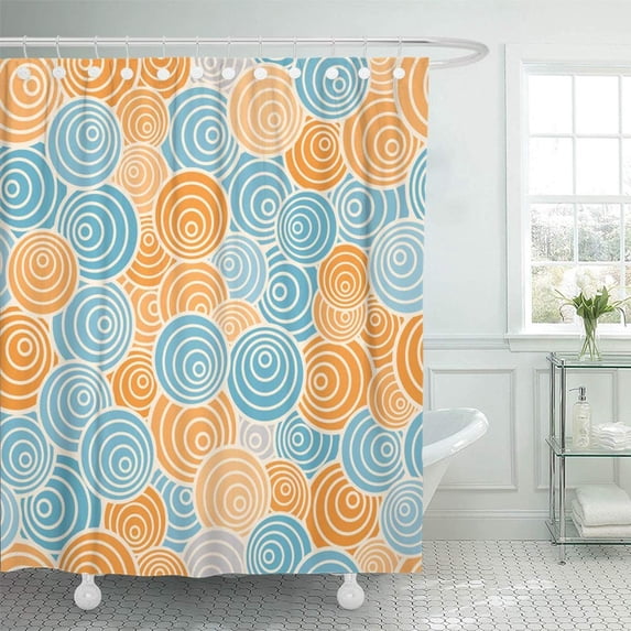 KSADK Retro Funky Style Orange and Blue 70S Happy Funny Abstract Fun Artistic Circles Shower Curtain 66x72 inch