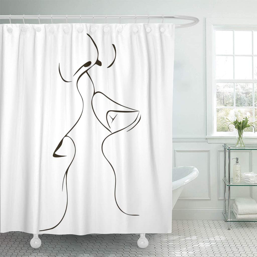 KSADK Sketch Man and Woman Lips and Kiss Intimacy Love Couple Sex Adult Affectionate Bathroom Shower Curtain 60x72 inch photo image