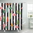 thumbnail image 1 of KSADK Systematic Ordered Tropical Green Leaves Flowers Cactus and Pink Flamingo on Black White Striped Pattern Shower Curtain Bathroom Curtain 60x72 inch, 1 of 1