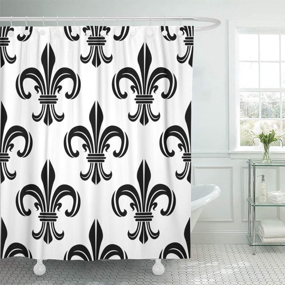 KSADK Vintage Royal Fleur De Lis Black and White of Victorian Floral Composition Adorned Shower Curtain 66x72 inch