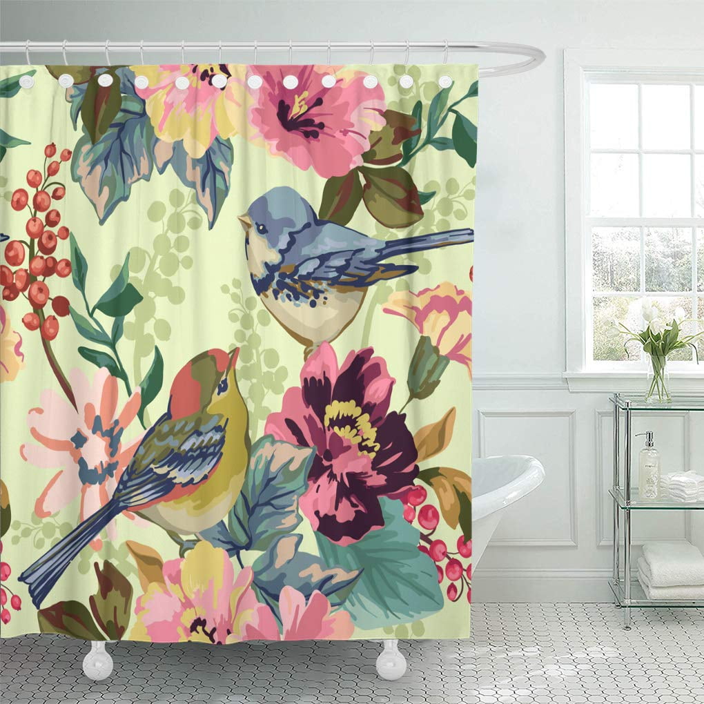 KSADK Vintage of Flower Berries and Birds On Light Artistic Autumn Beautiful Berry Blossom