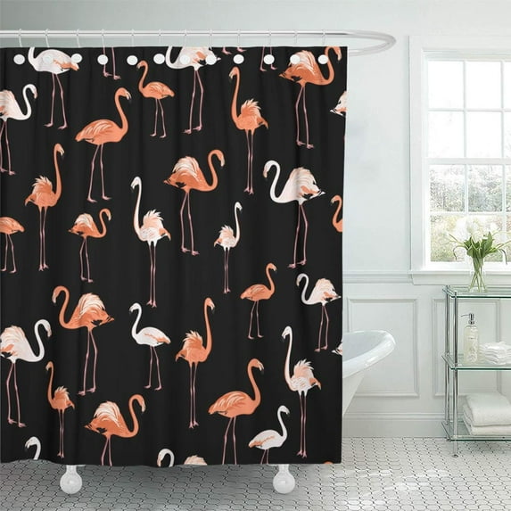 KSADK Watercolor Vintage Pink White Exotic Flamingo Birds On Pitch Black Pattern Africa Shower Curtain Bath Curtain 66x72 inch