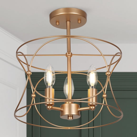 KSANA Gold Semi Flush Mount Ceiling Light, Modern 3-Light Drum Easy Installation