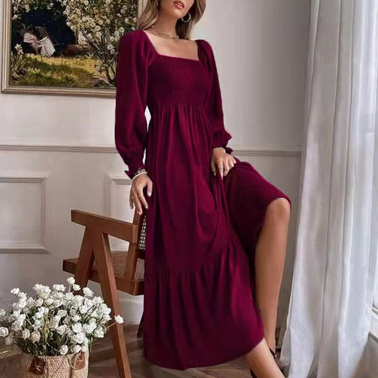 Wine fit top and flare dress
